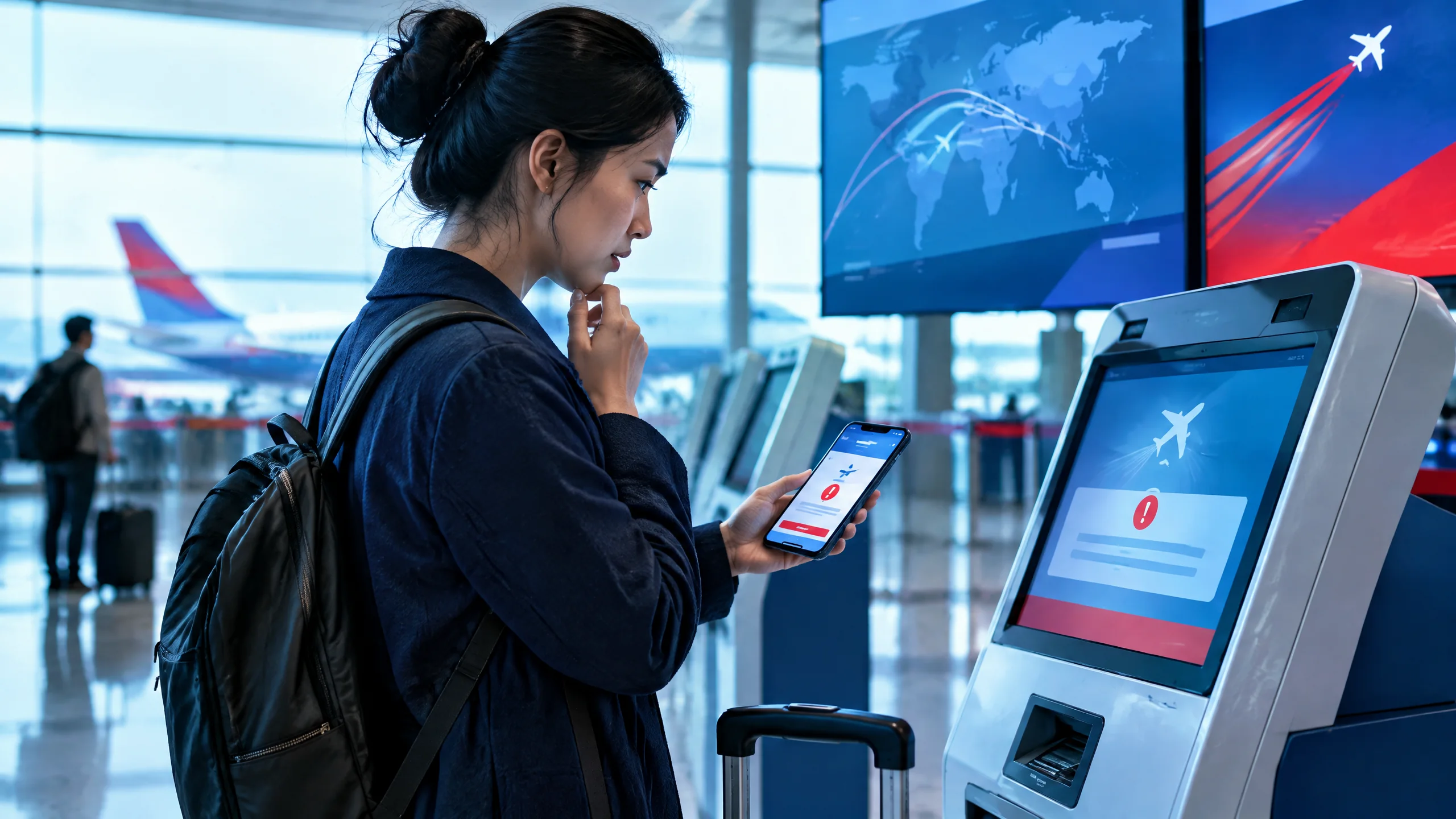 Hành khách xử lý check-in online tại sân bay