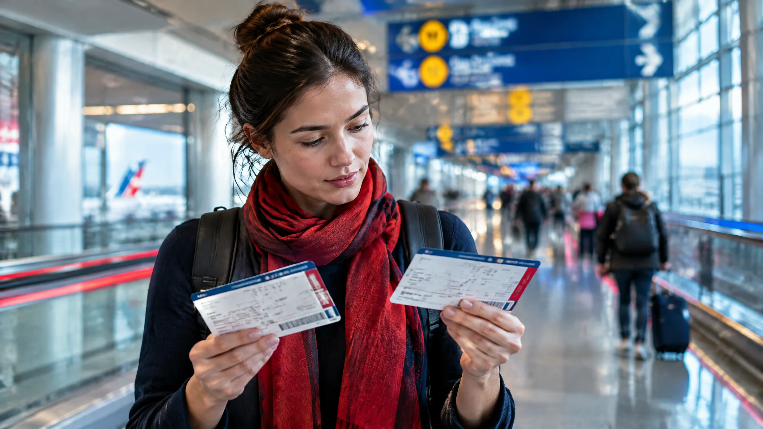 Hành khách kiểm tra boarding pass khi nối chuyến Air China