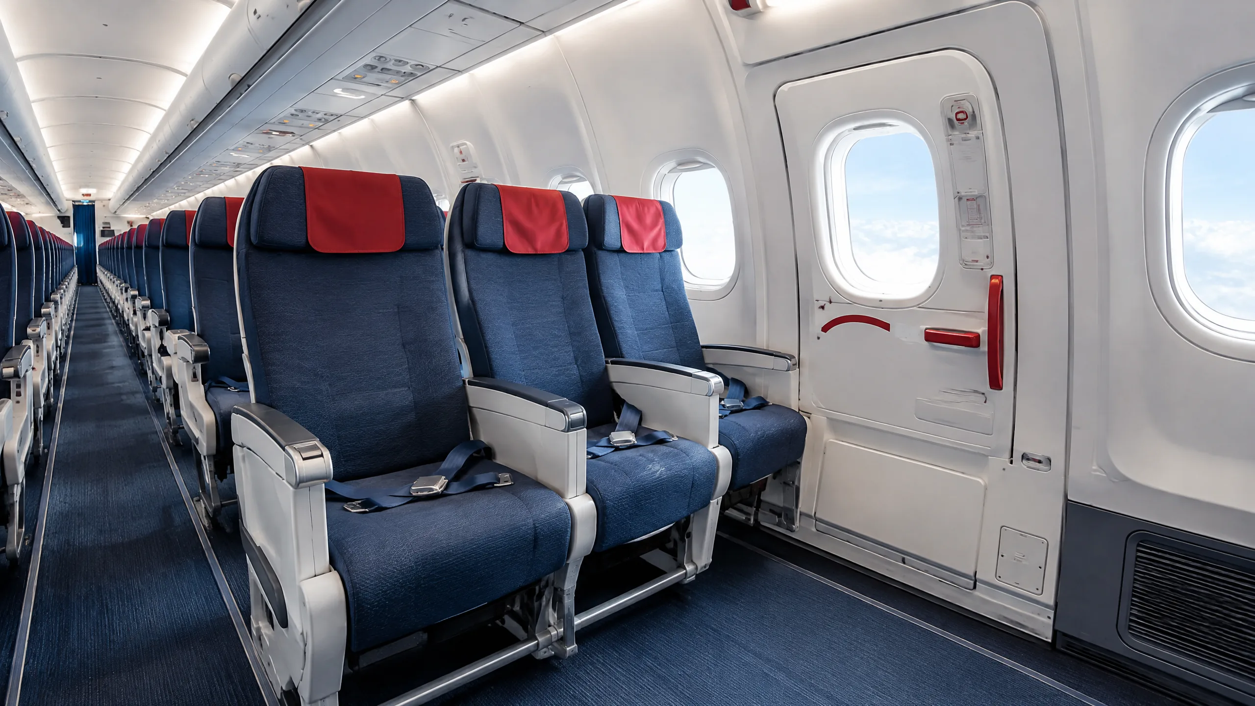 Khoang máy bay Air China với khu vực ghế cửa thoát hiểm