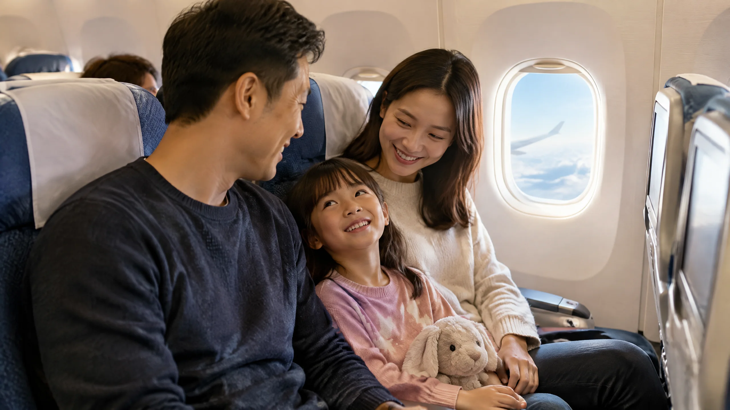 Gia đình chuẩn bị chỗ ngồi cùng nhau trên máy bay