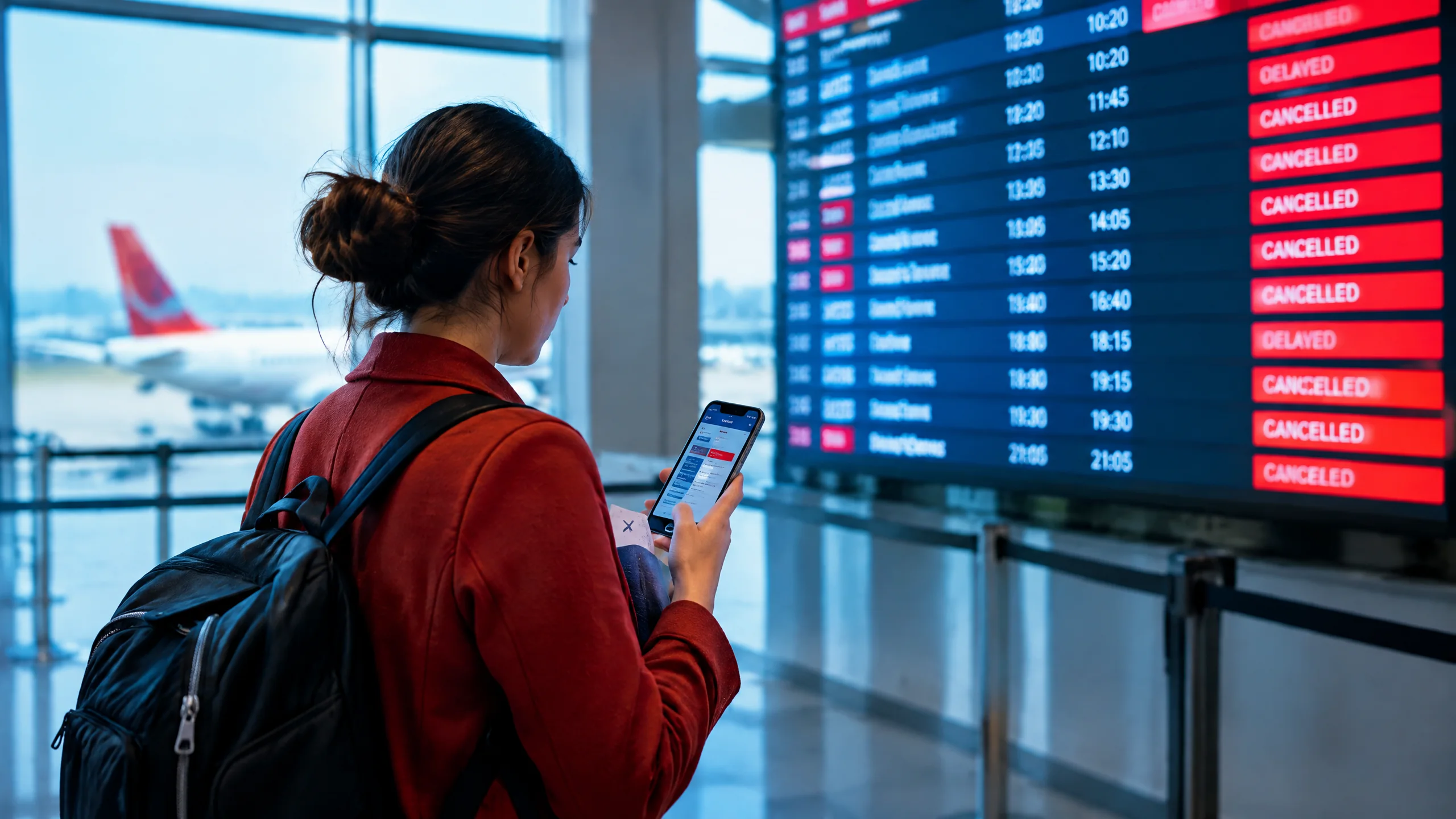 Hành khách kiểm tra thông báo đổi lịch bay Air China