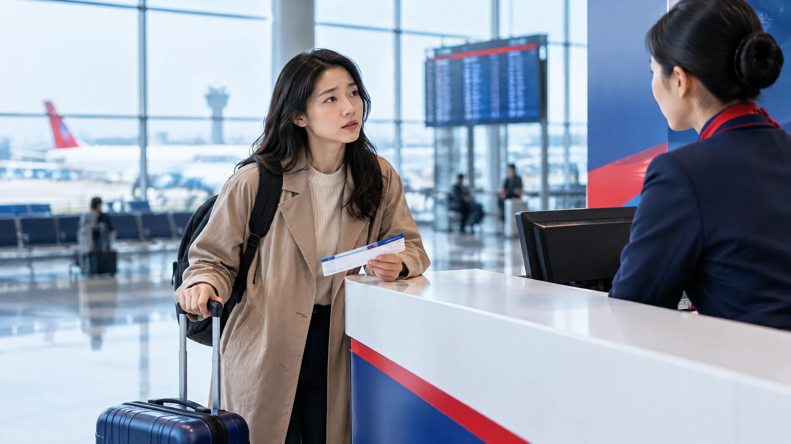 Hành khách kiểm tra tình trạng vé Air China sau khi lỡ chuyến