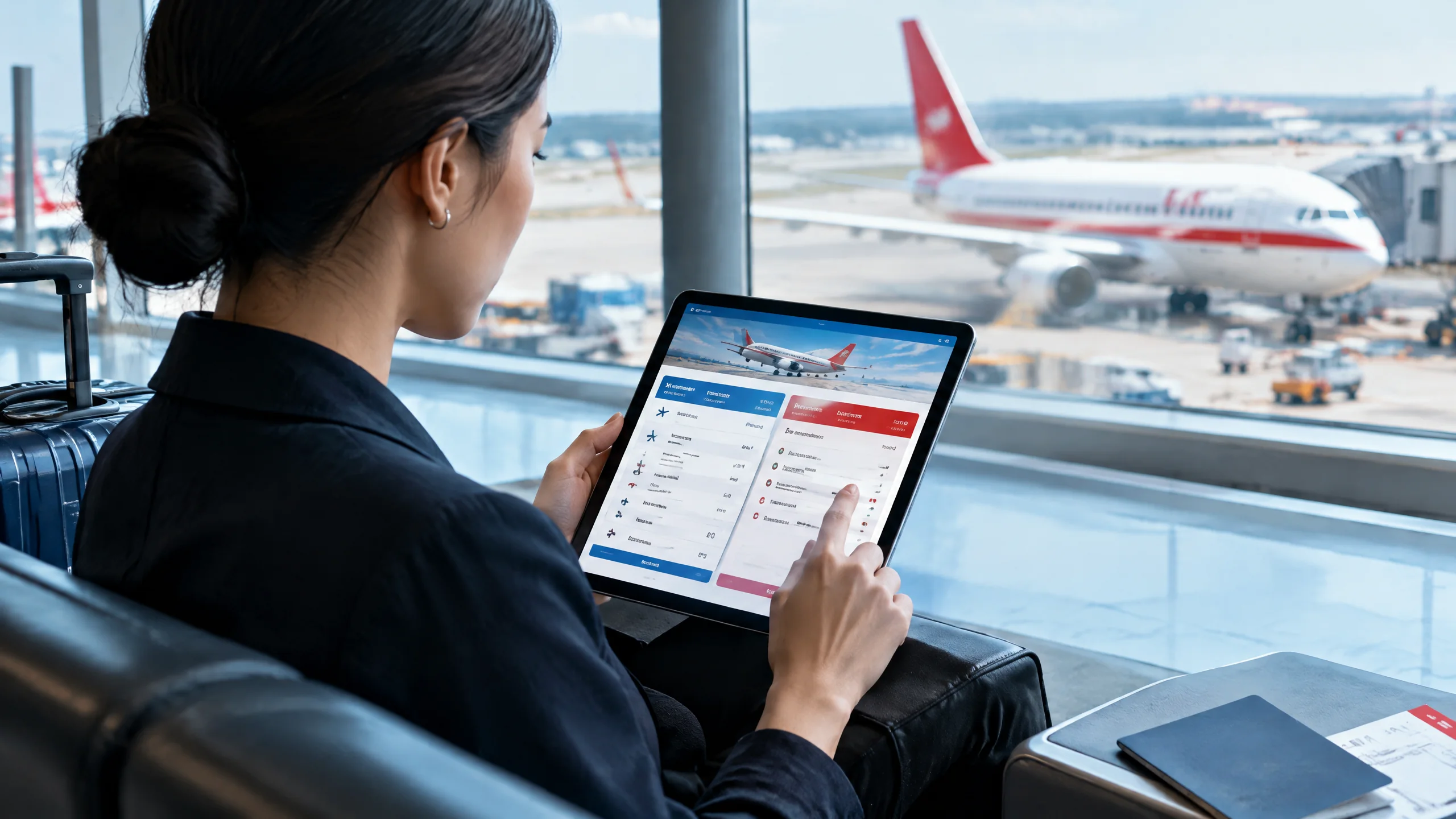 Hành khách kiểm tra điều kiện hoàn vé Air China trên máy tính bảng