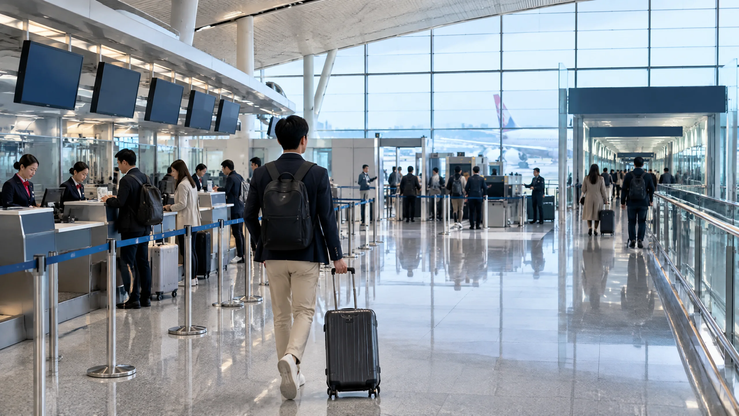 Hành khách thực hiện thủ tục bay Air China tại sân bay